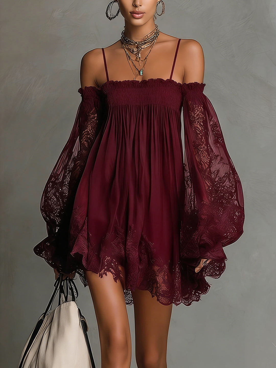 Noemi | Navy Lace Chiffon Mini Dress