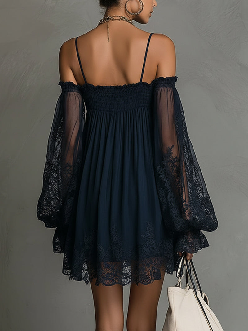 Noemi | Navy Lace Chiffon Mini Dress