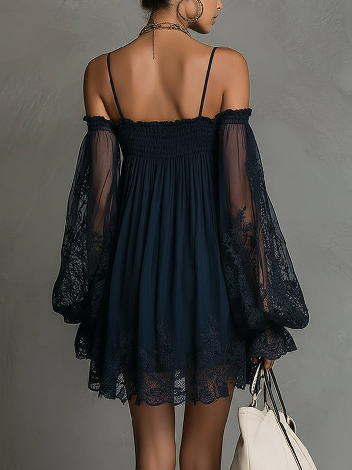 Noemi | Navy Lace Chiffon Mini Dress