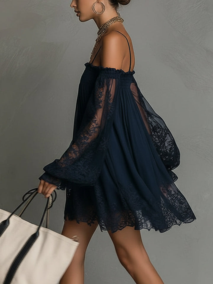Noemi | Navy Lace Chiffon Mini Dress