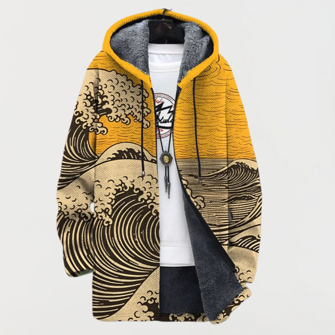 Lennox | Wave Print Hooded Coat