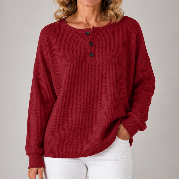 Maude | Relaxed Waffle-Textured Henley Top