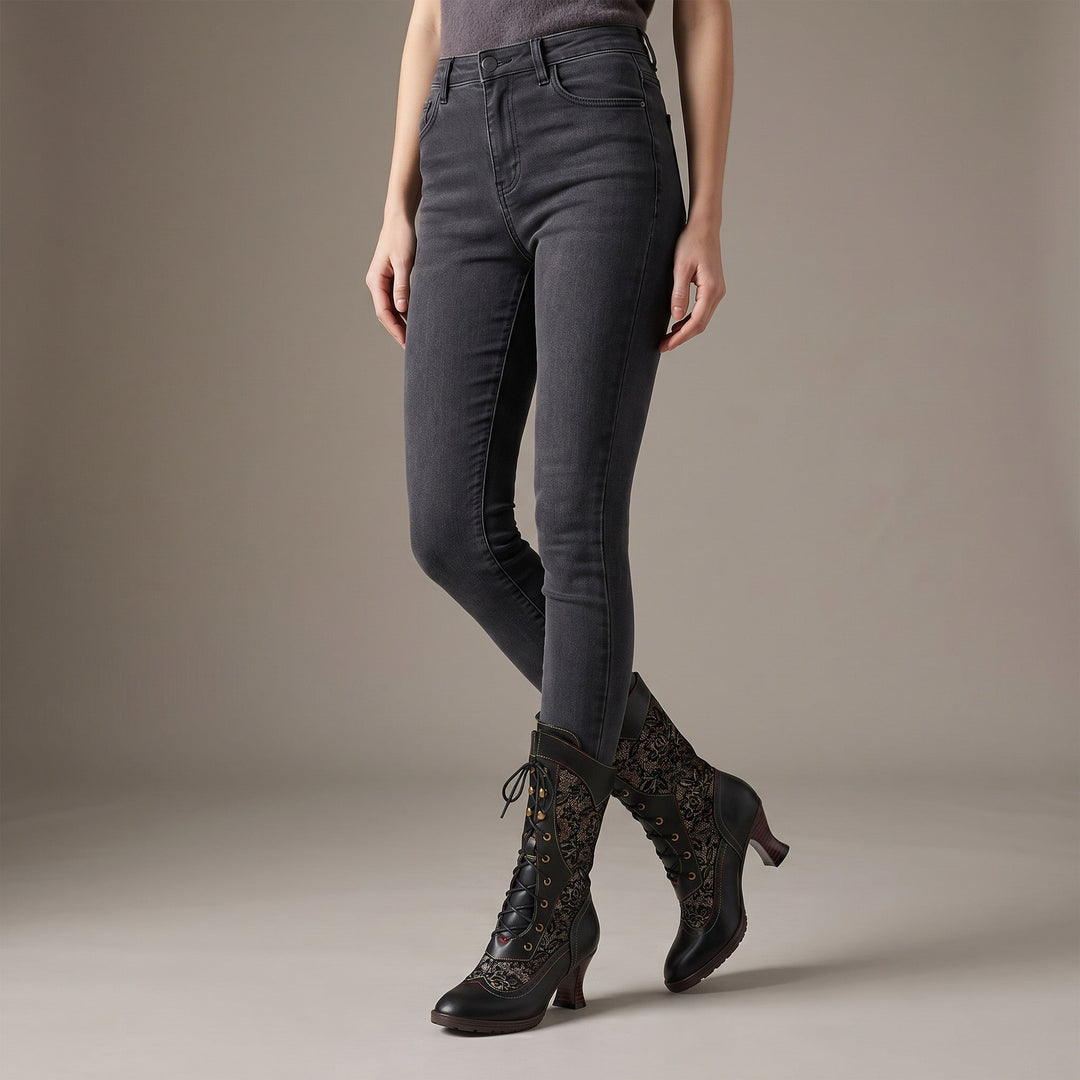 Hinke | Elegant Lace-Up Block-Heel Ankle Boots