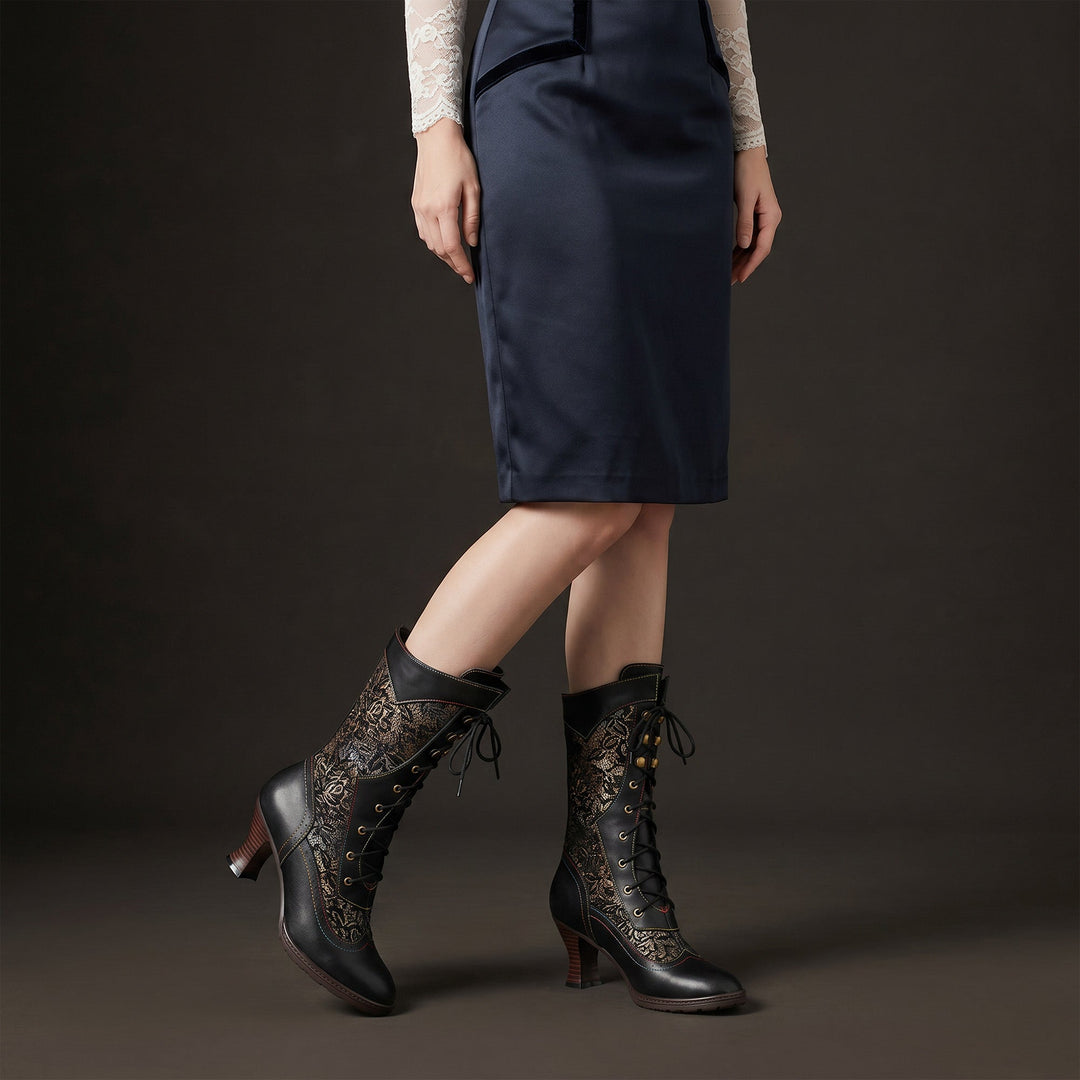 Hinke | Elegant Lace-Up Block-Heel Ankle Boots