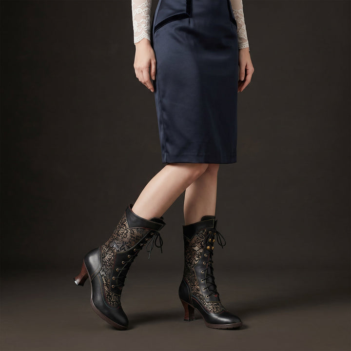Hinke | Elegant Lace-Up Block-Heel Ankle Boots