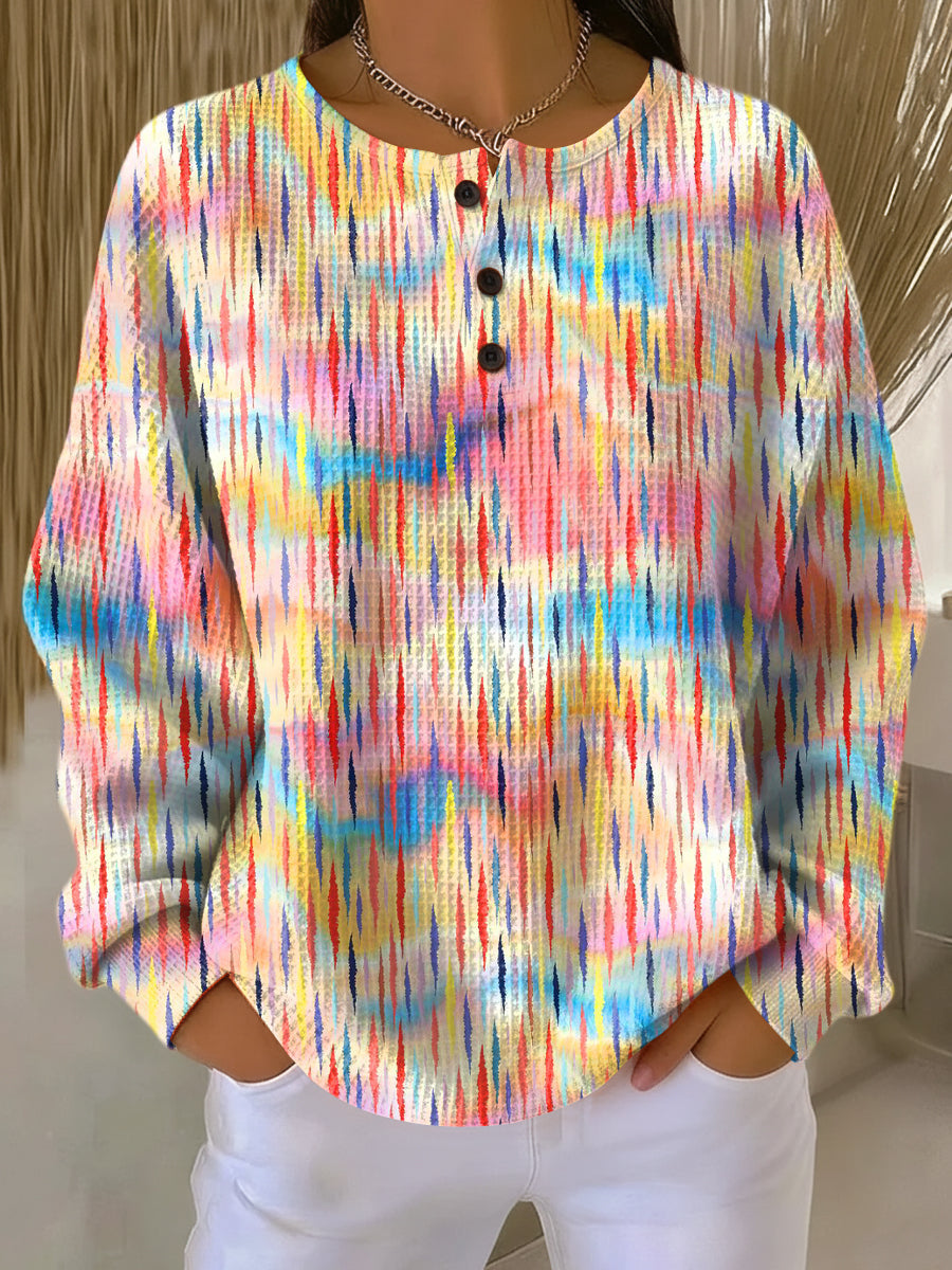 Gloria | Painterly Button-Neck Top