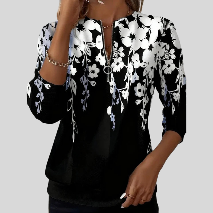 Sharon | Floral Print Zip-Up Top