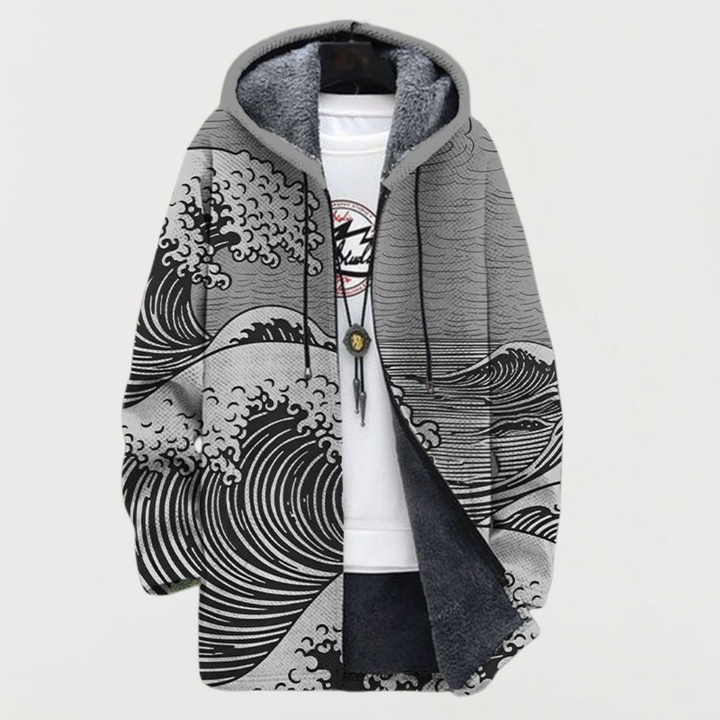 Lennox | Wave Print Hooded Coat