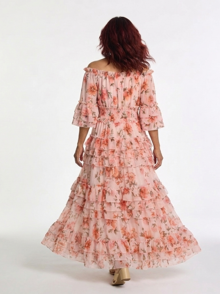 Rosalie | Off Shoulder Floral Ruffle Tiered Maxi Dress