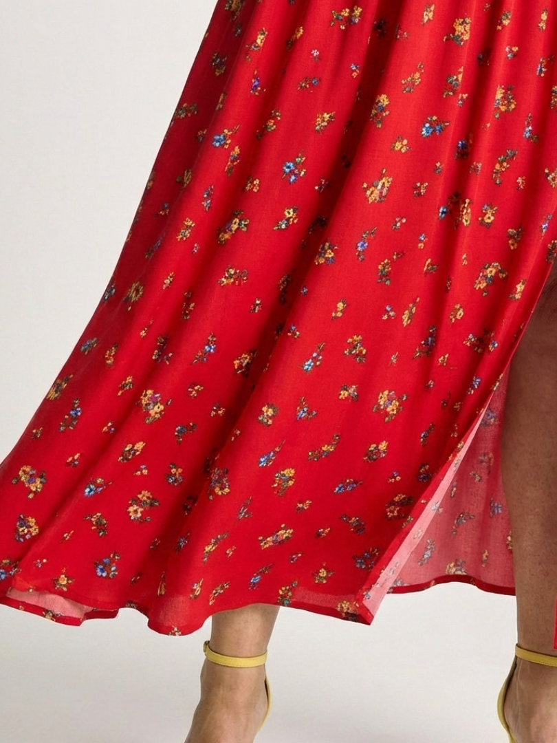 Delphine | Square Neck Floral Puff Sleeve Midi Dress