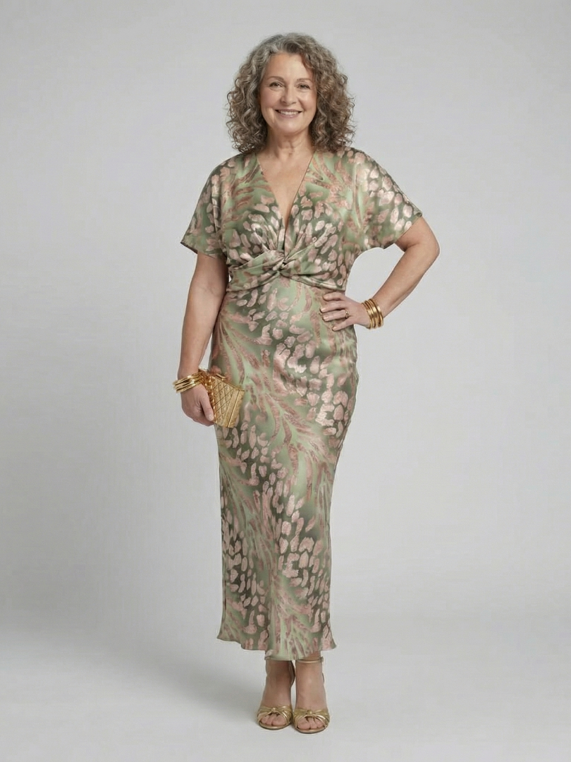 Coralie | Abstract Print V Neck Twist Waist Midi Dress