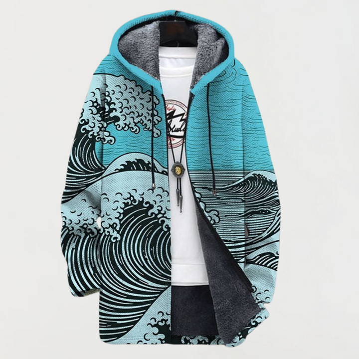 Lennox | Wave Print Hooded Coat