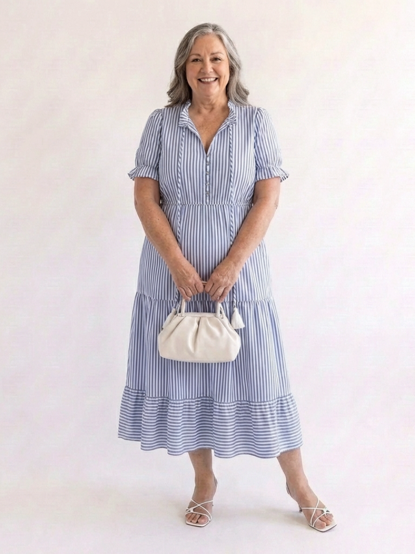 Dakota | Short Sleeve Striped Tiered Midi Dress