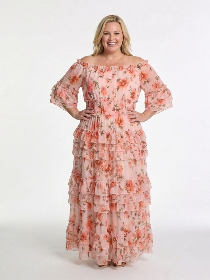 Rosalie | Off Shoulder Floral Ruffle Tiered Maxi Dress