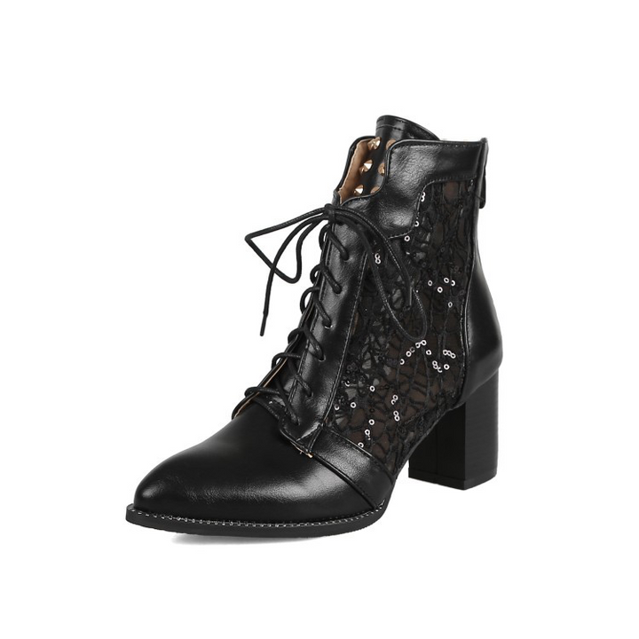 Hinke | Elegant Lace-Up Block-Heel Ankle Boots