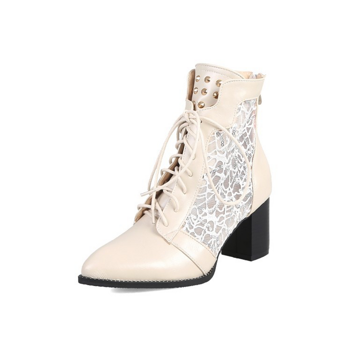 Hinke | Elegant Lace-Up Block-Heel Ankle Boots