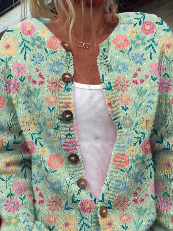 Floral Pattern Print Buttoned Cardigan