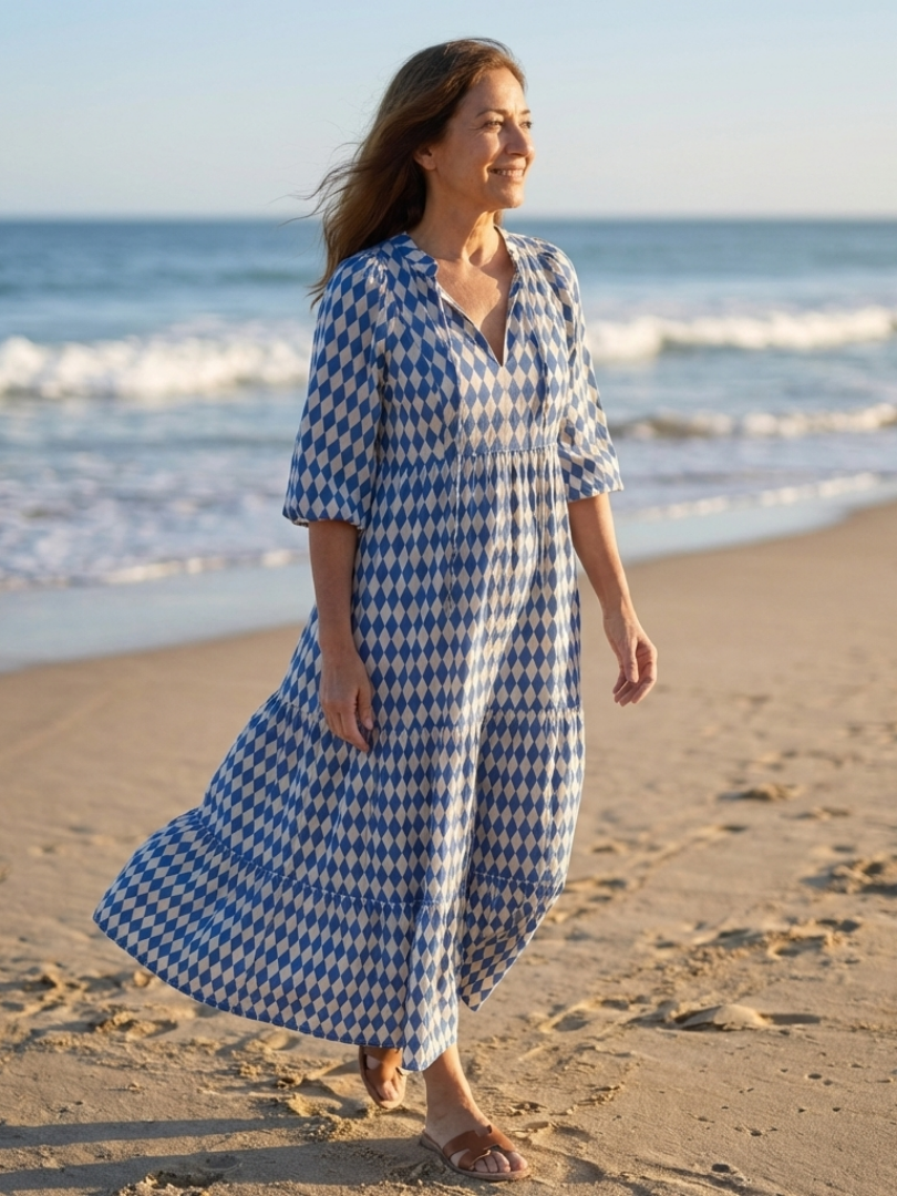 Elodie | Diamond Print Tiered Midi Dress