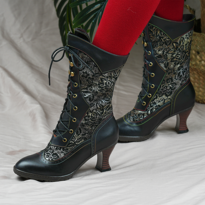 Hinke | Elegant Lace-Up Block-Heel Ankle Boots