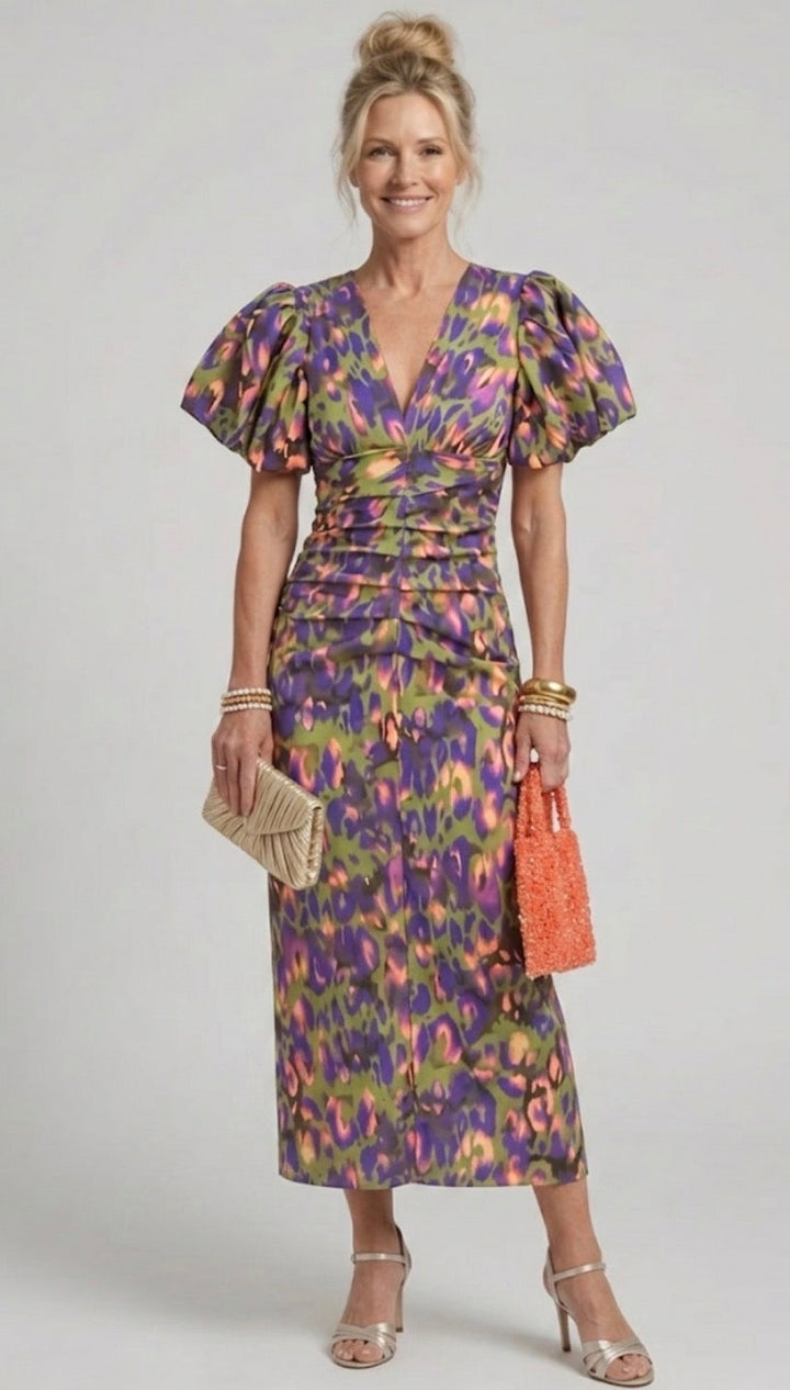 Vivid Pleated Midi Dress