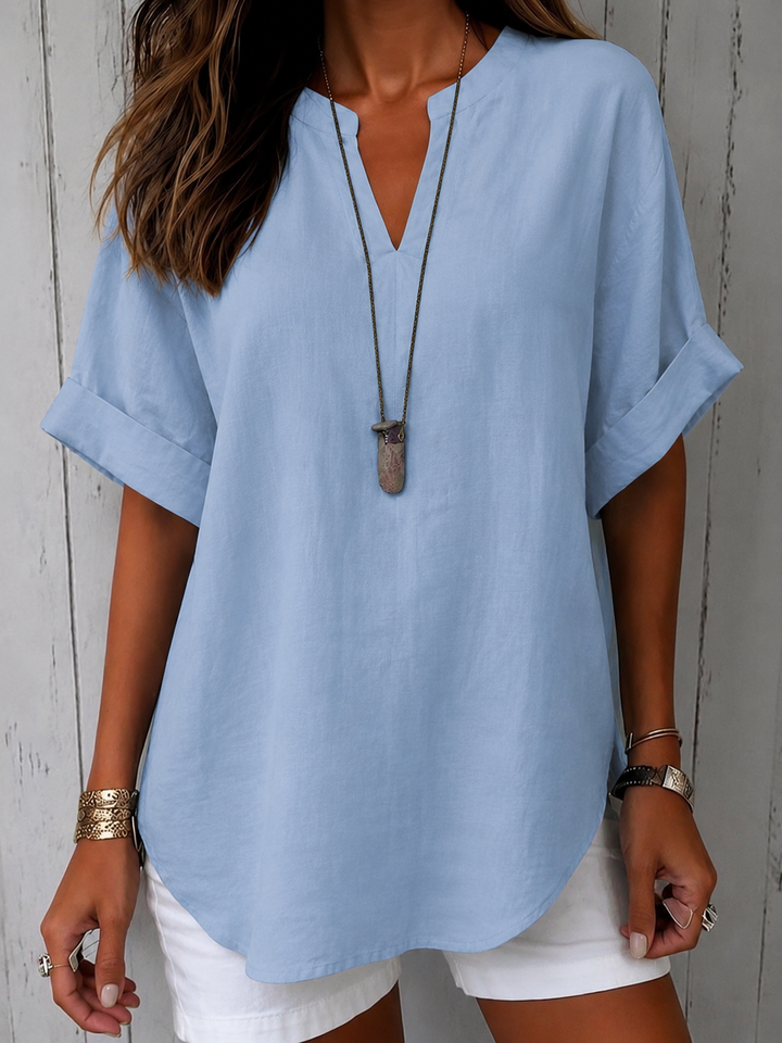 Emma – Casual Plain Short Sleeve Blouse