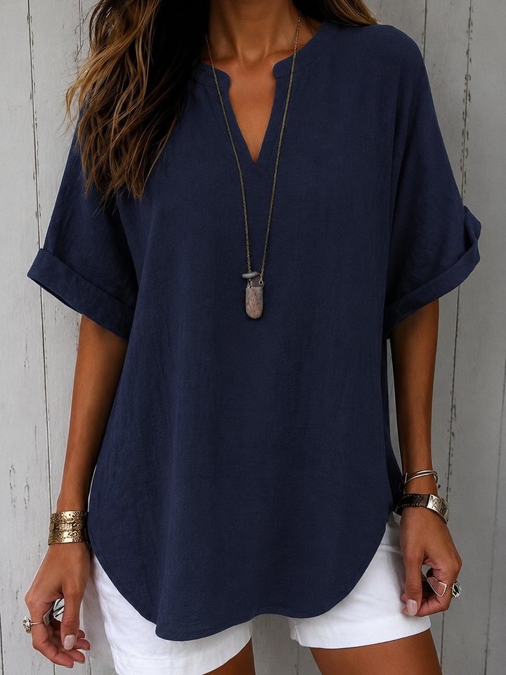 Emma – Casual Plain Short Sleeve Blouse