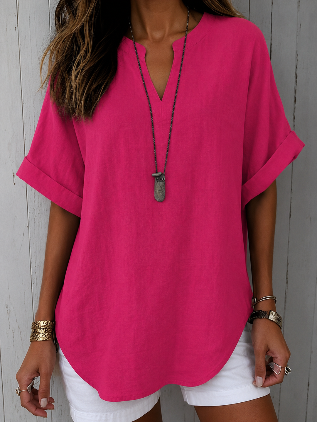 Emma – Casual Plain Short Sleeve Blouse