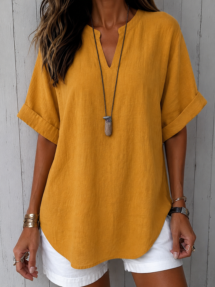 Emma – Casual Plain Short Sleeve Blouse