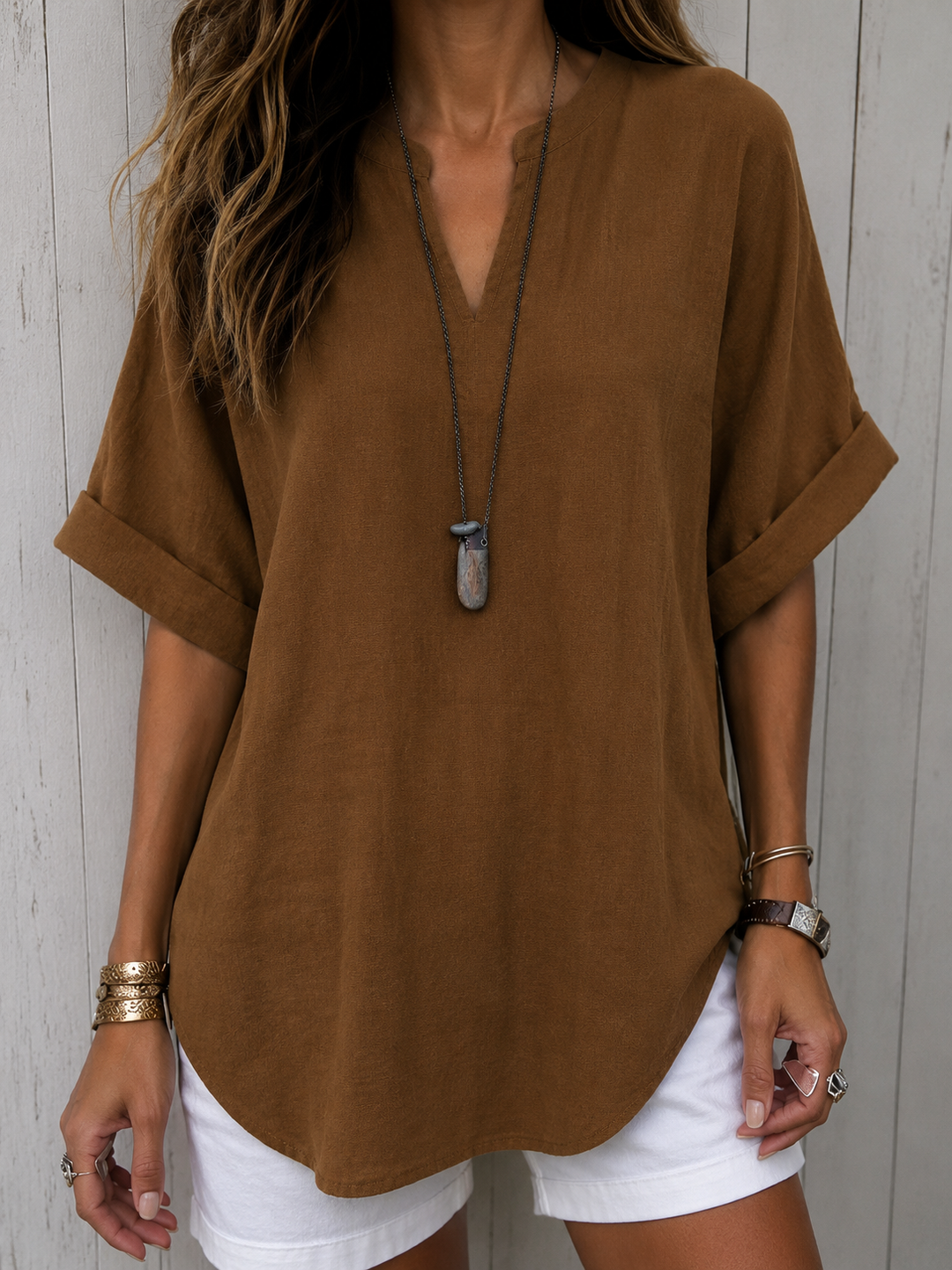 Emma – Casual Plain Short Sleeve Blouse