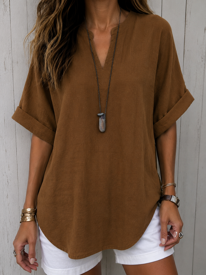 Emma – Casual Plain Short Sleeve Blouse