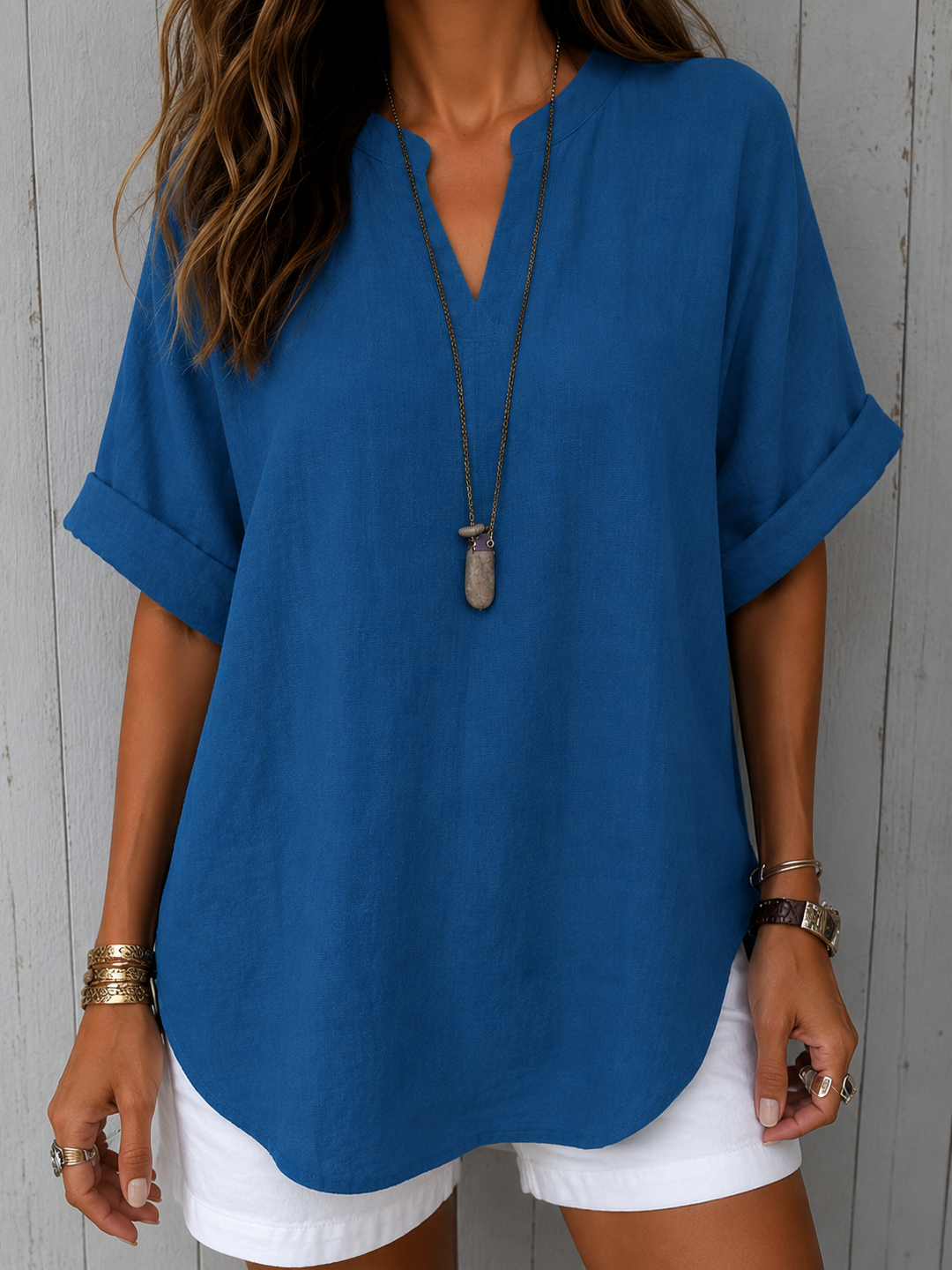 Emma – Casual Plain Short Sleeve Blouse