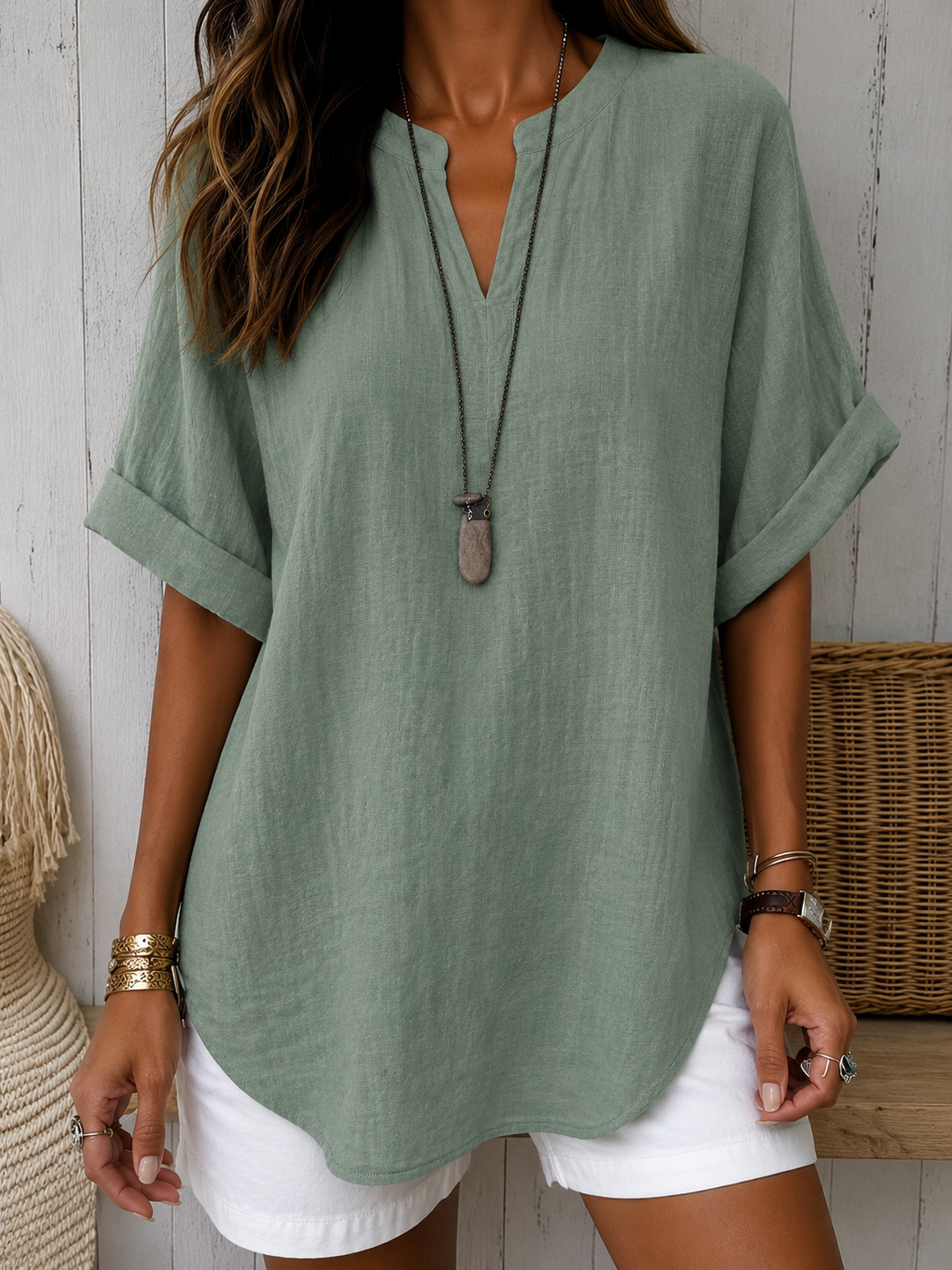 Emma – Casual Plain Short Sleeve Blouse
