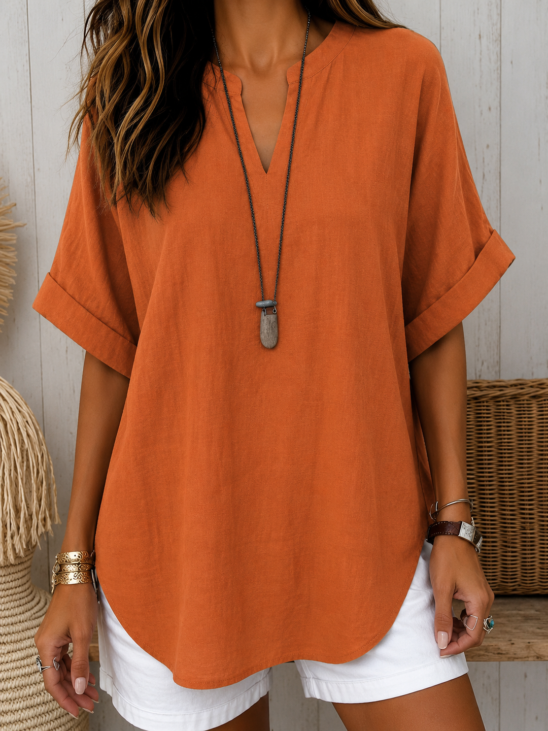 Emma – Casual Plain Short Sleeve Blouse