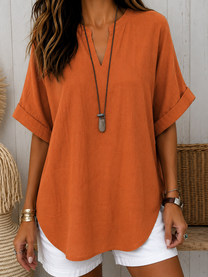 Emma – Casual Plain Short Sleeve Blouse