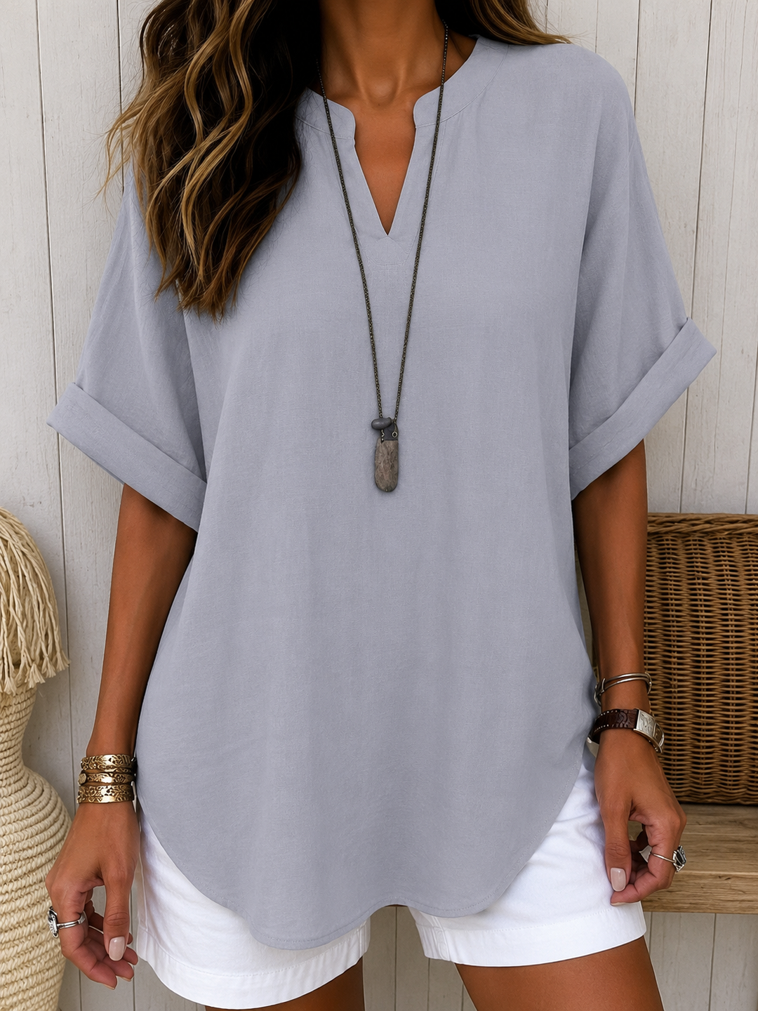 Emma – Casual Plain Short Sleeve Blouse