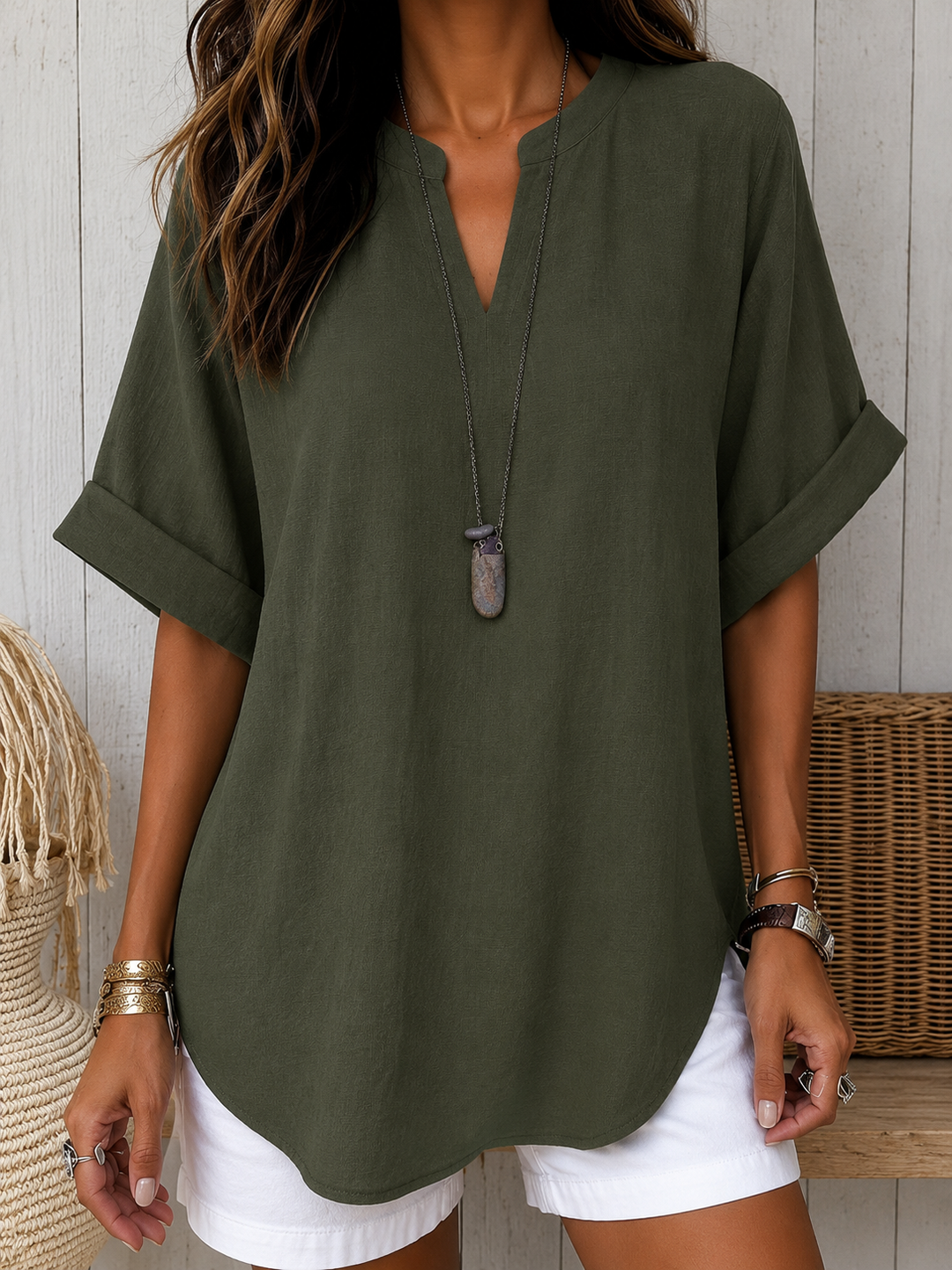 Emma – Casual Plain Short Sleeve Blouse