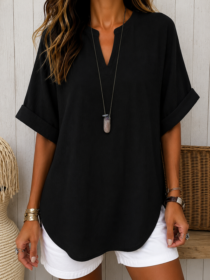 Emma – Casual Plain Short Sleeve Blouse