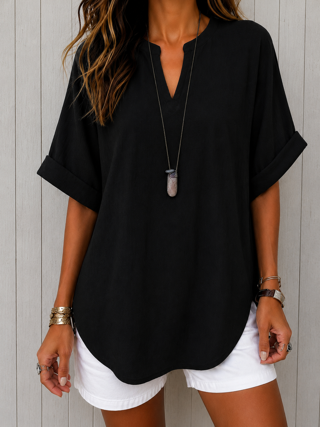 Emma – Casual Plain Short Sleeve Blouse