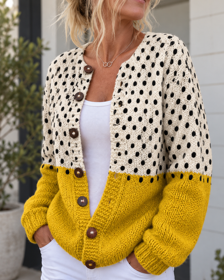 Yellow Polka Dots Print Buttoned Cardigan