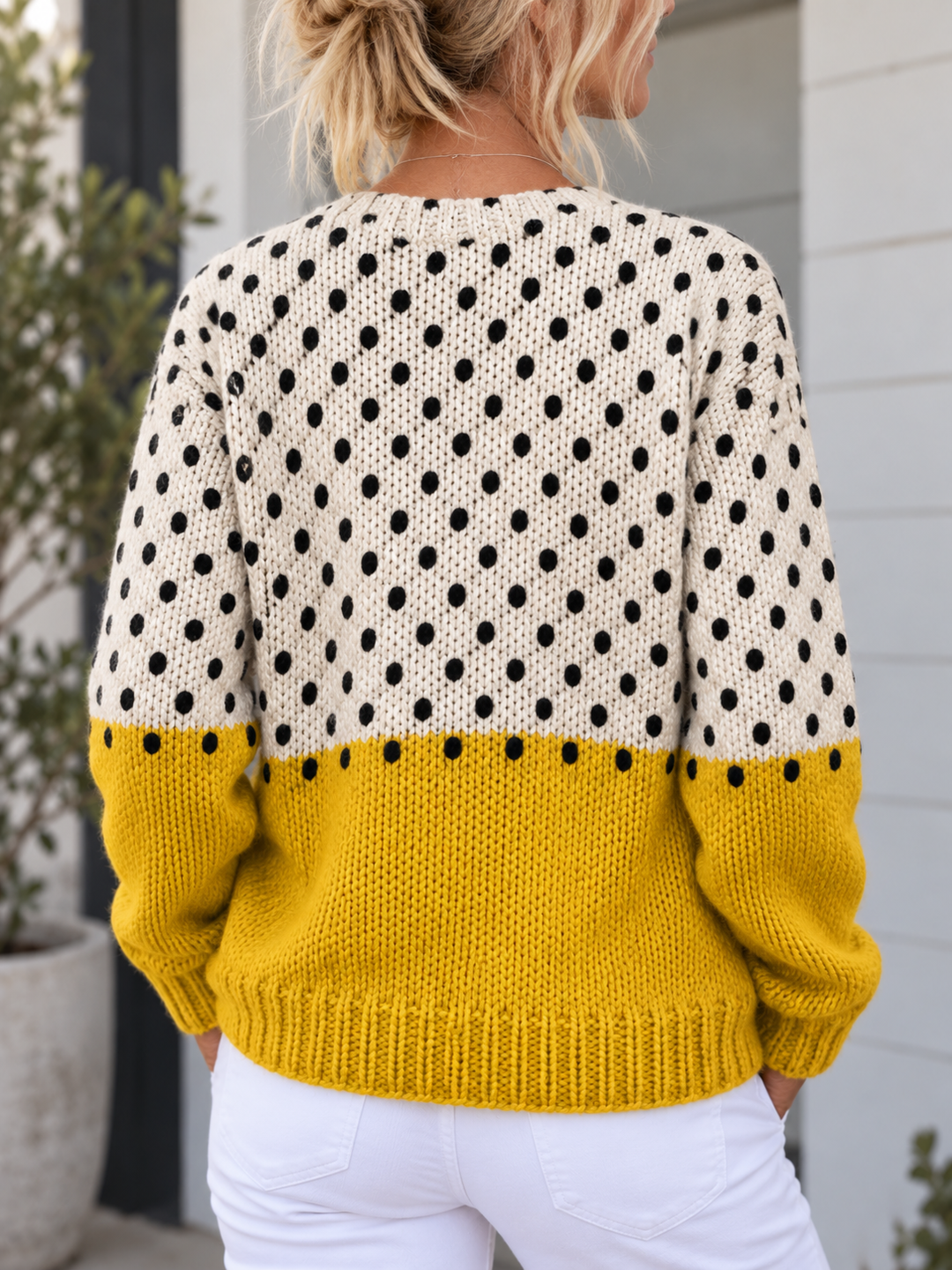 Yellow Polka Dots Print Buttoned Cardigan
