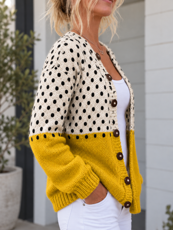 Yellow Polka Dots Print Buttoned Cardigan