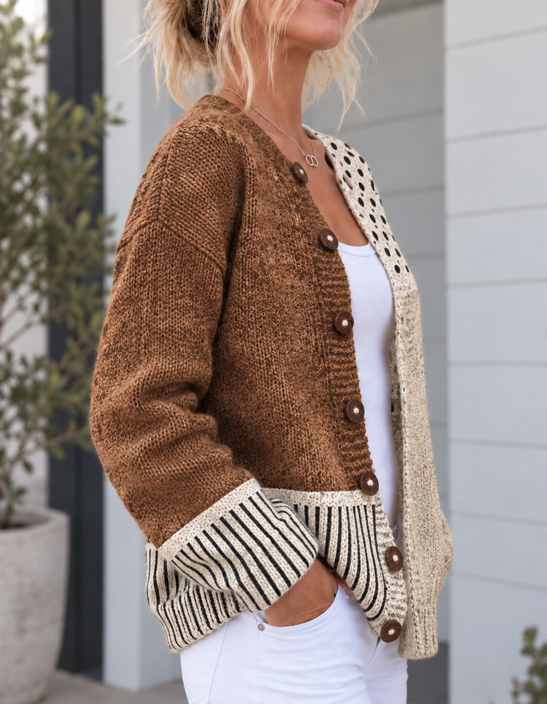 Minimalist Abstract Polka Dots Print Buttoned Cardigan