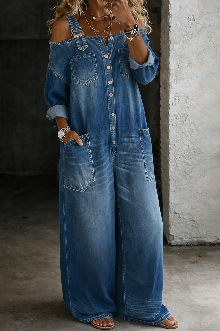 Chloe | Off-Shoulder Denim Jumpsuit