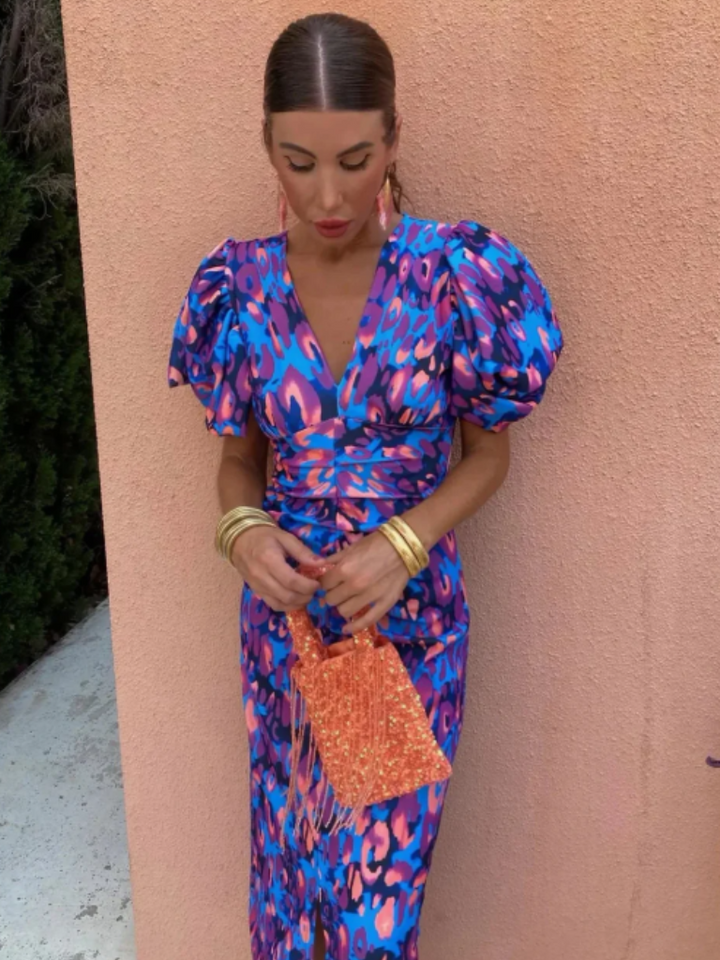 Vivid Pleated Midi Dress