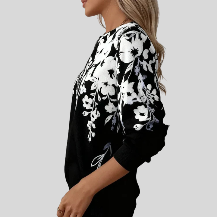Sharon | Floral Print Zip-Up Top