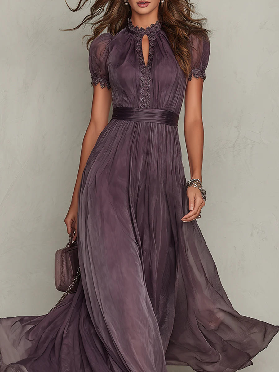 Purple Keyhole Neckline Maxi Dress