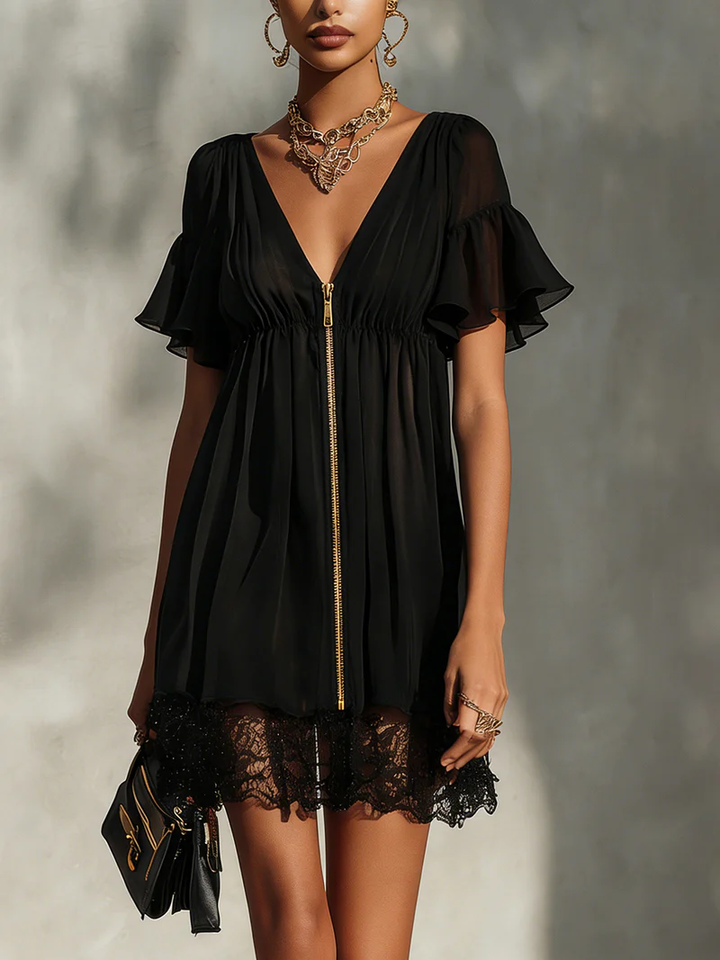 Sanya | Zip-Front Lace Mini Dress