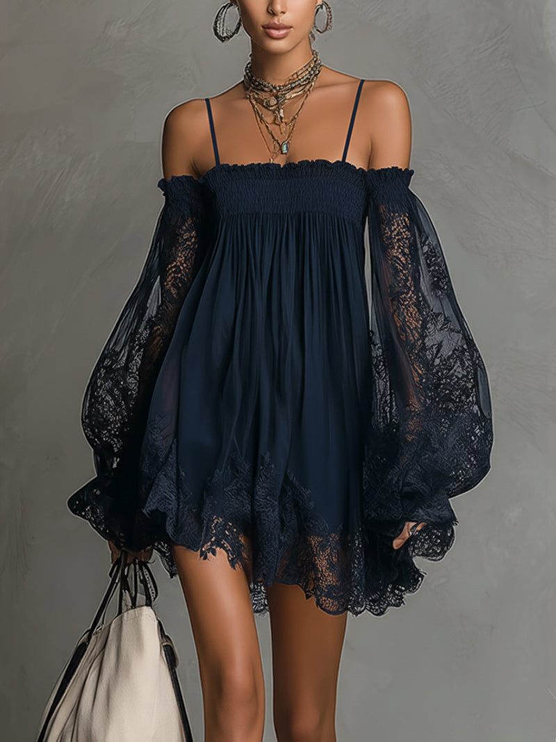 Noemi | Navy Lace Chiffon Mini Dress