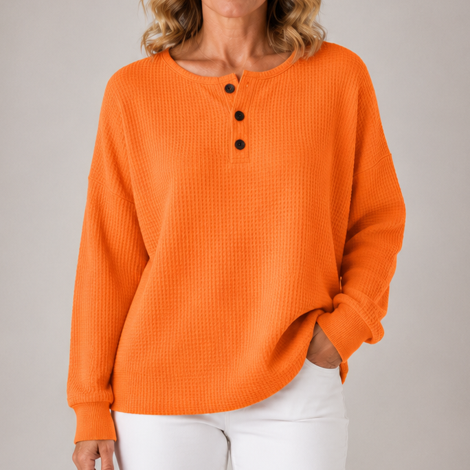 Maude | Relaxed Waffle-Textured Henley Top