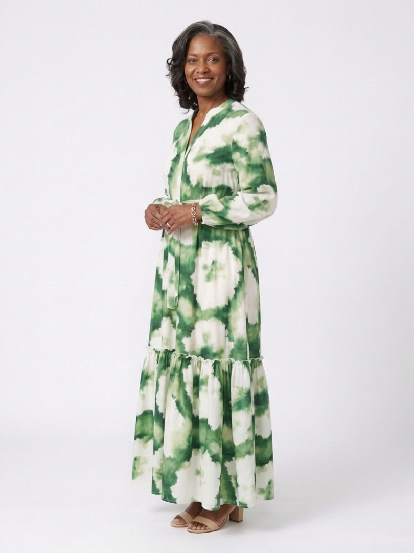 Sabine | Long Sleeve Tie Waist Tiered Maxi Dress